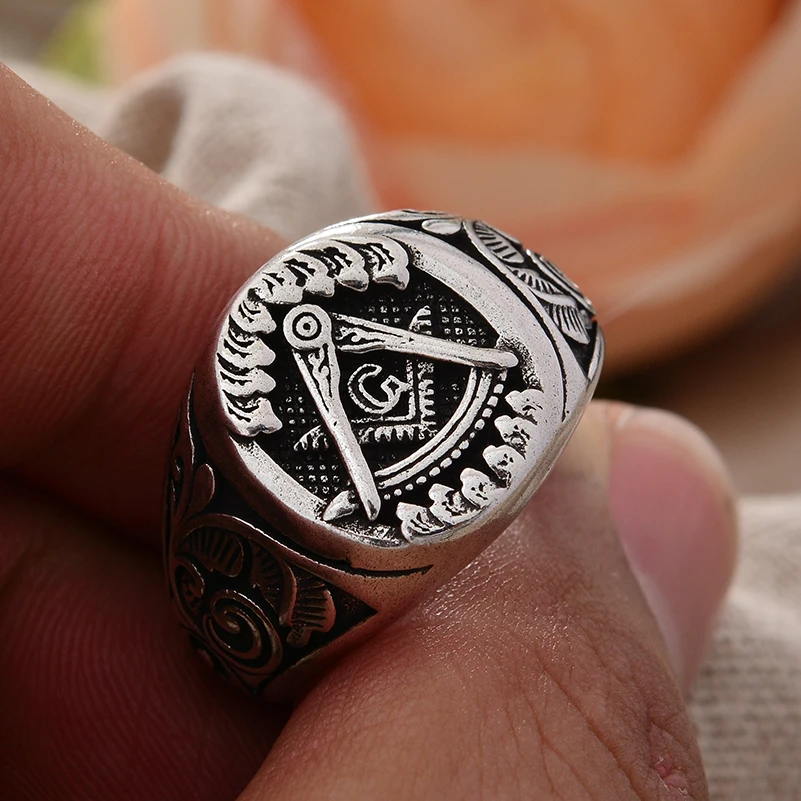 Original Design Freimaurer Logo Retro Thai Silber Unisex Ringe Promotion Schmuck Für Frauen Männer Günstige Geschenke – Detail 7