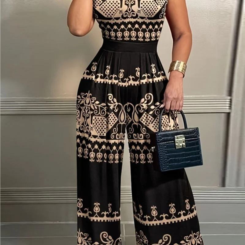 

Spring New European and American Cross-Border Hot-Selling Casual Slim Fit Printed Sleeveless Women's Jumpsuit