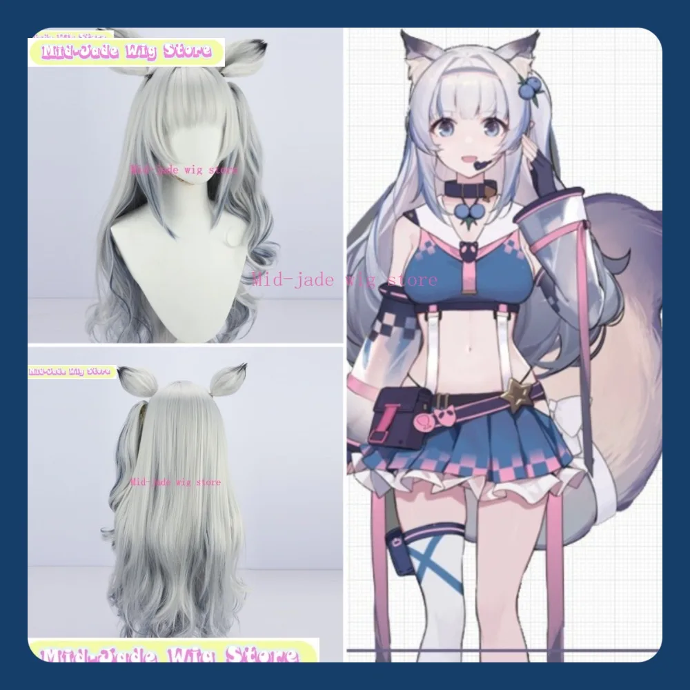 

Mid-jade Wig Store Gin Anzu Cosplay Wig with EarsAnime Game Role-playing Halloween Party Synthetic Wig