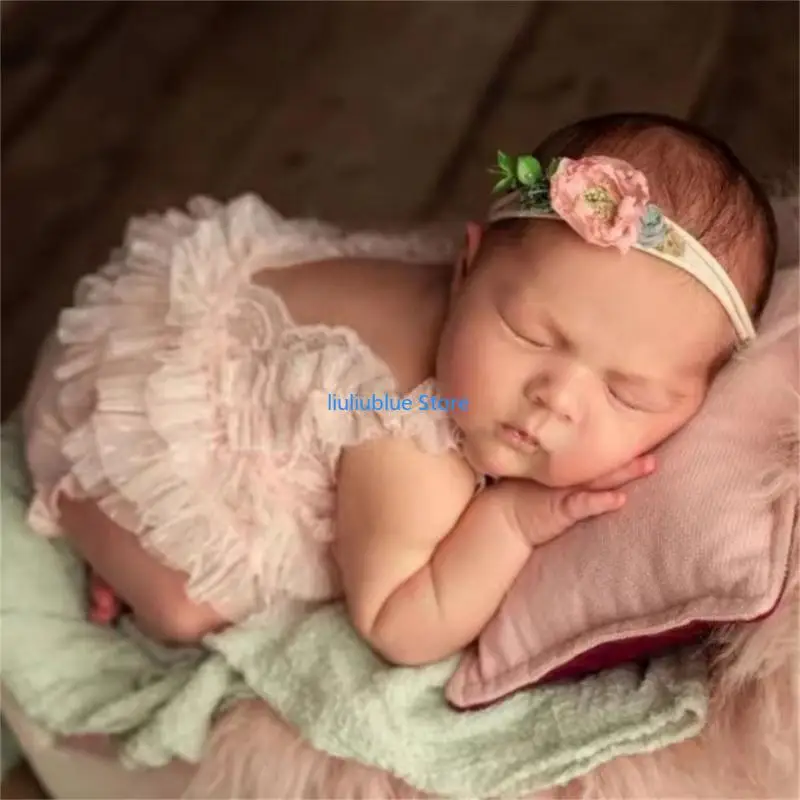 

Toddler Photo Clothes Newborns Photography Props Costume Clothing Baby Supply Lace Romper Bowknot Hairband Outfit 62CF
