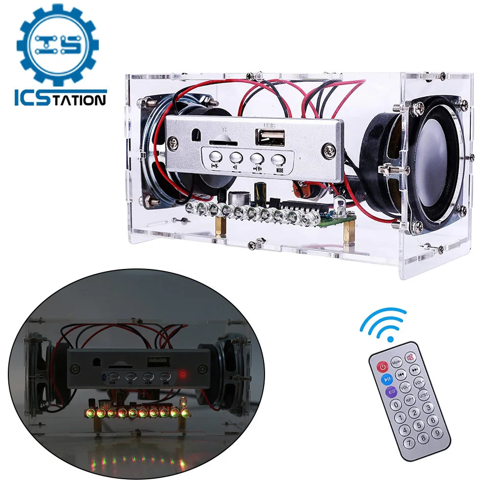 DIY Electronic Kit 2*3W Bluetooth-Compatible Speaker Soldering Practice Music Spectrum LED Flashing Light Voice Sound Amplifier