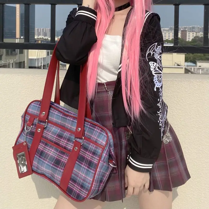 

Japanese Retro JK Plaid Tote Bag Women Large Capacity Nylon Harajuku Shoulder Bags Ladies Laptop Tablet Commuter Briefcase 2025