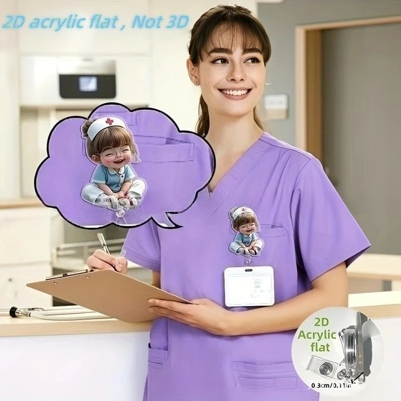 1 قطعة 2D شقة الكرتون ممرضة شارة بكرة الاكريليك معرف العلامة العمل تصريح كليب الصدر جيب معرف اسم تمرير حامل بطاقة العمل شارة بكرات #3