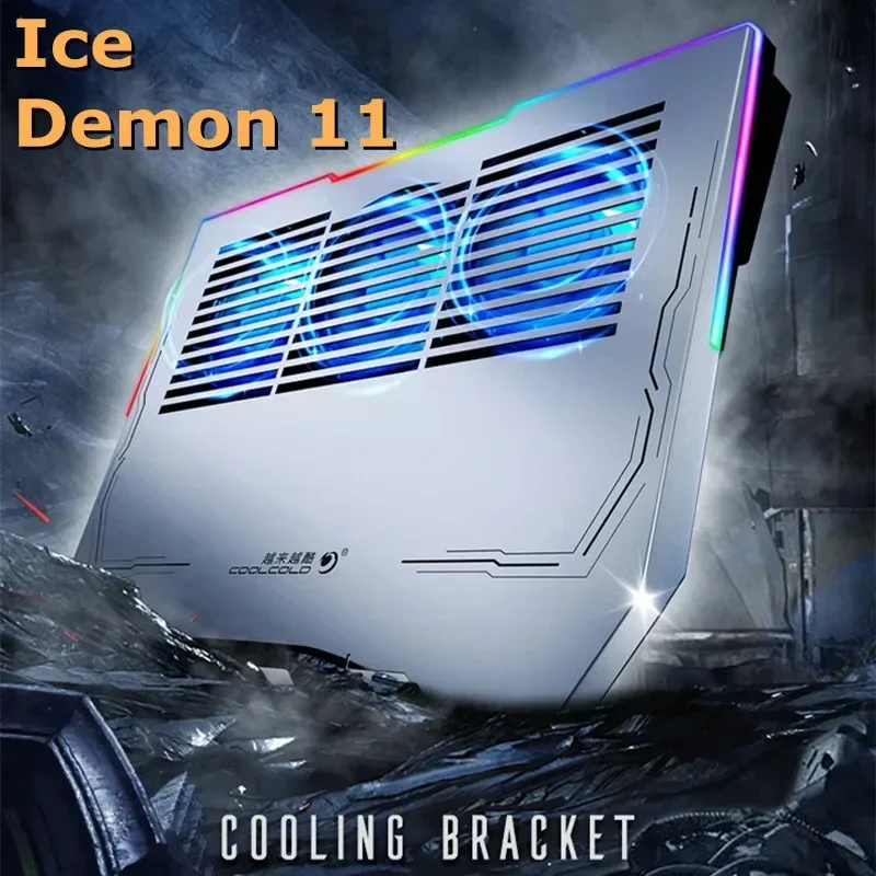 Ice Demon Notebook Air-cooled Cooling Pad with RGB Colorful Light 3 Fans Cooling Radiator Bracket Suit for 12.1-17.3 Inch Laptop