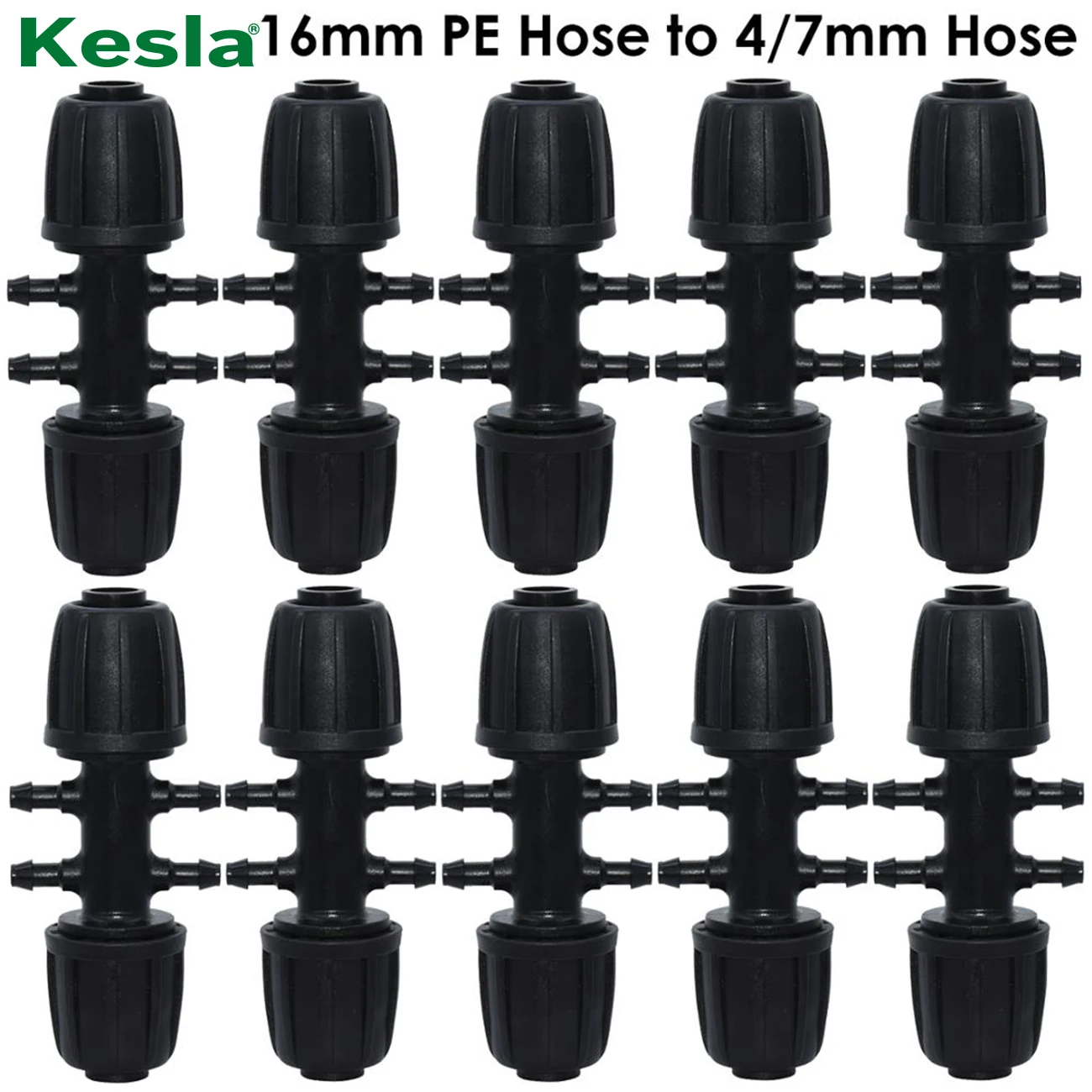 KESLA 10PCS 16mm to 4/7mm Tubing Connector Garden Irrigation Water Adapter 6-Way PE Pipe to 1/4 Inch Micro Hose Coupling Joint