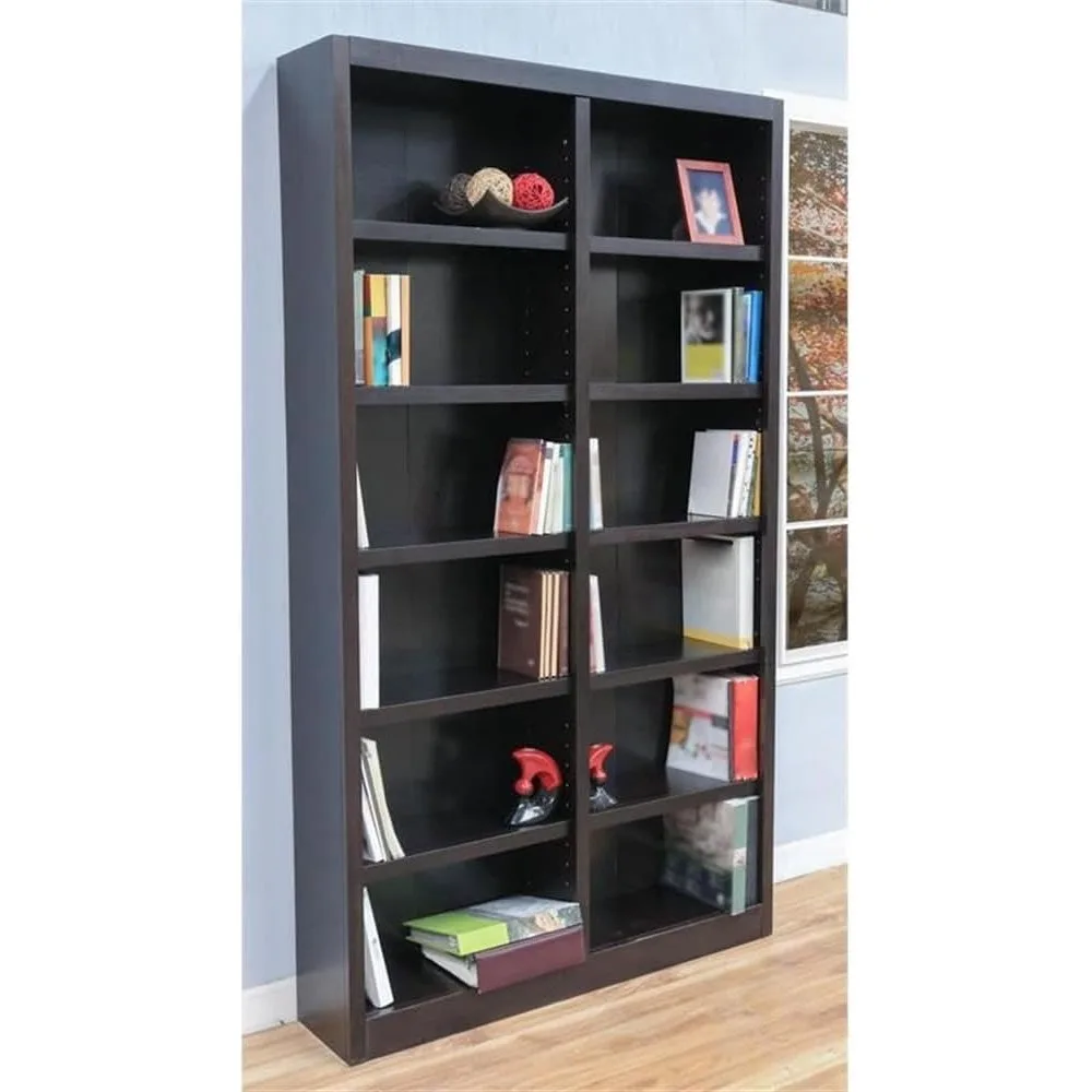 84" Double Wide Wood Bookcase, with 10 Adjustable Shelves & 2 Fixed Shelves, Assembly Required, Bookcases