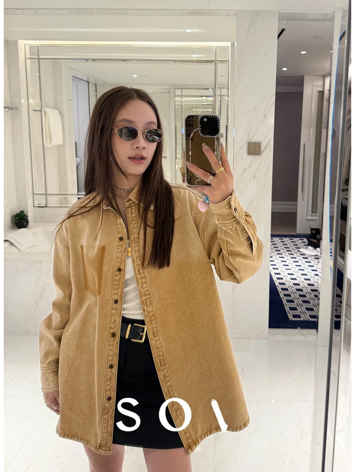 

Miu Girl adient Heavyweight Denim irt Jaet Casual Versatile Faionable Long Sve Cotton Polyester Blend Busin Cas...