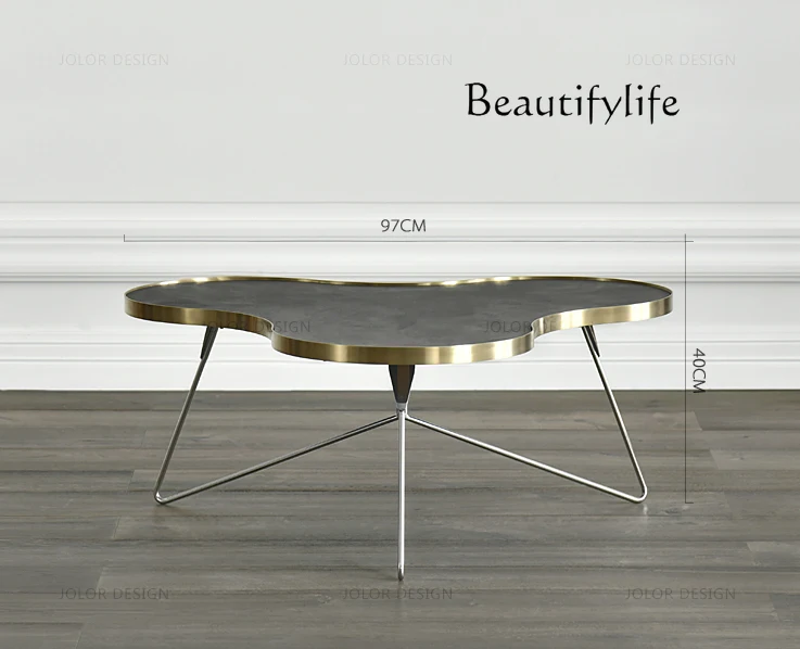 

Nordic Simple Modern Living Room Retro Coffee Table Stainless Steel Leg Cement Leaf Petal-Shaped Coffee Table