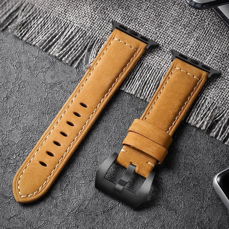 Vintage Crazy Horse Leather Strap for Apple Watch Series 9 8 7 6 5 4 3 Se Leather Strap Ultra 49mm 45mm 41mm 38 42 44 WatchBand