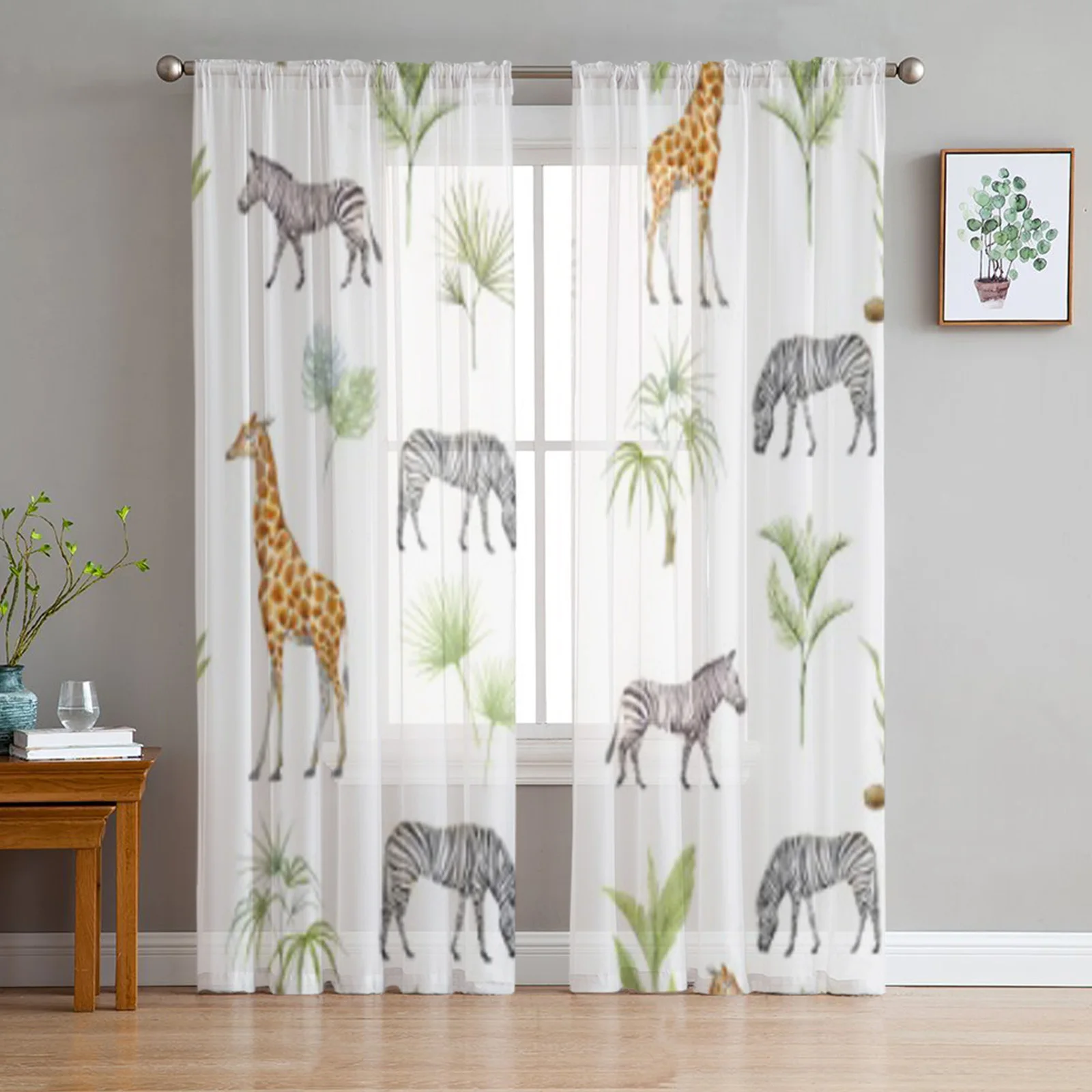 African Animal Giraffe Zebra Sheer Curtains For Living Room Modern Fashion Valance Curtains For Kitchen Tulle Curtains