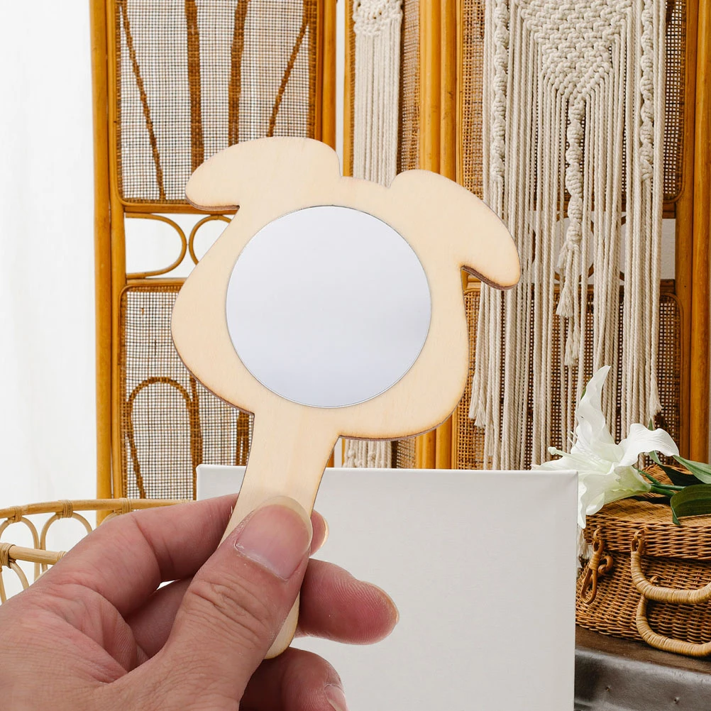 

5pcs Unpainted Handheld DIY Unpainted Handheld Craft Kids Wooden Mirror Toy Khaki Finish Kids Vanity Blank Mirror