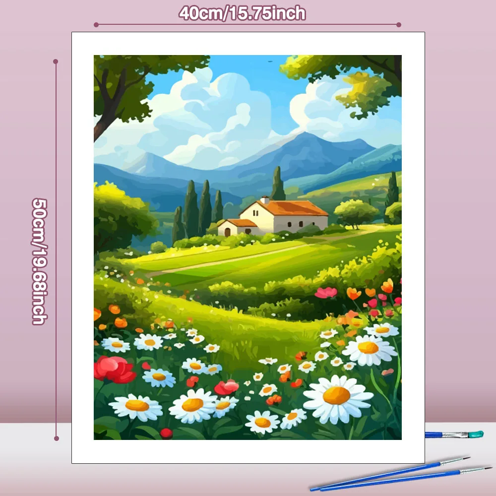 Huacan Painting Number Kits Idyllic Countryside Daisies Coloring By Numbers Landscape Art Drawing Picture Artcraft On Canvas Gif