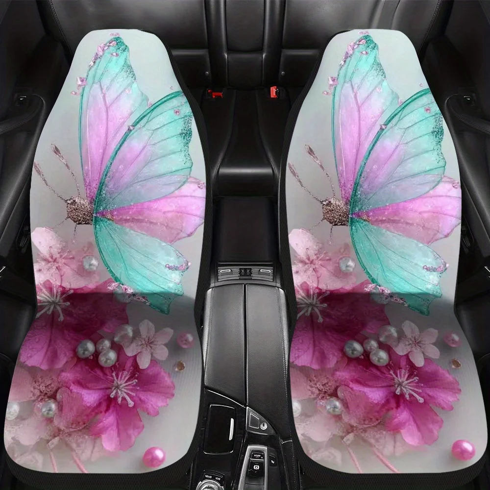 2pcs Spring Butterfly Blossom Design Universal Car Seat Cover Set – High-Quality, Durable, And Stylish Car Seat Protectors, Univ 4