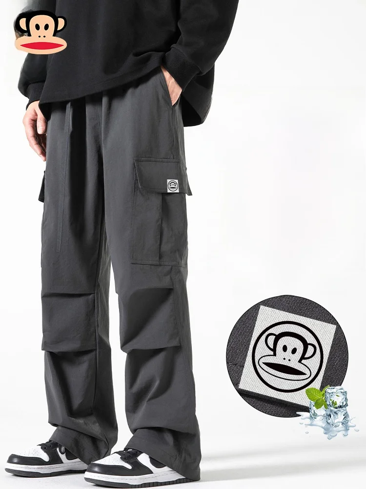 

Мужские летние тонкие повседневные брюки Paul Frank из ледяного шелка свободного кроя с прямыми штанинами: комфортные, дышащие, молодежные, модные