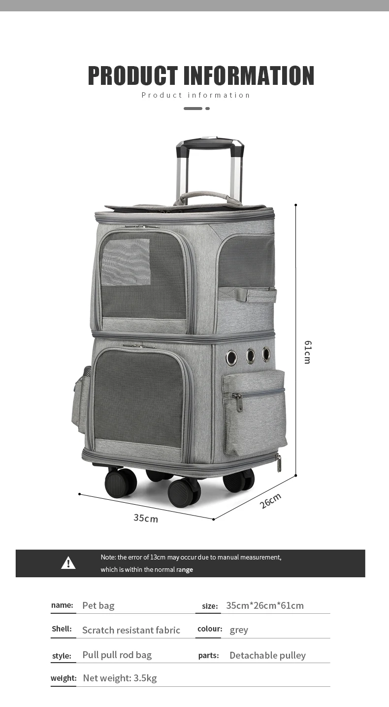 trending hot products travel wheels stroller rolling trolley pet carrier Oxford Weekend pet carrier with wheels for 2 cats