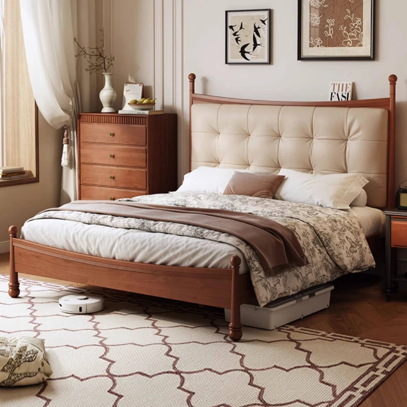 retro wedding bed leather antique French 1.8 meters double bed bedroom simple soft bag art letto matrimoniale bedroom furniture
