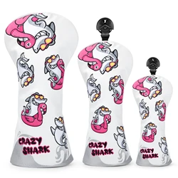 Cute Pink Dolphin Premium Leather Golf Headcovers, Golf Driver Fairway Wood Hybrid Head Cover, Embroidery with Number T, Gift
