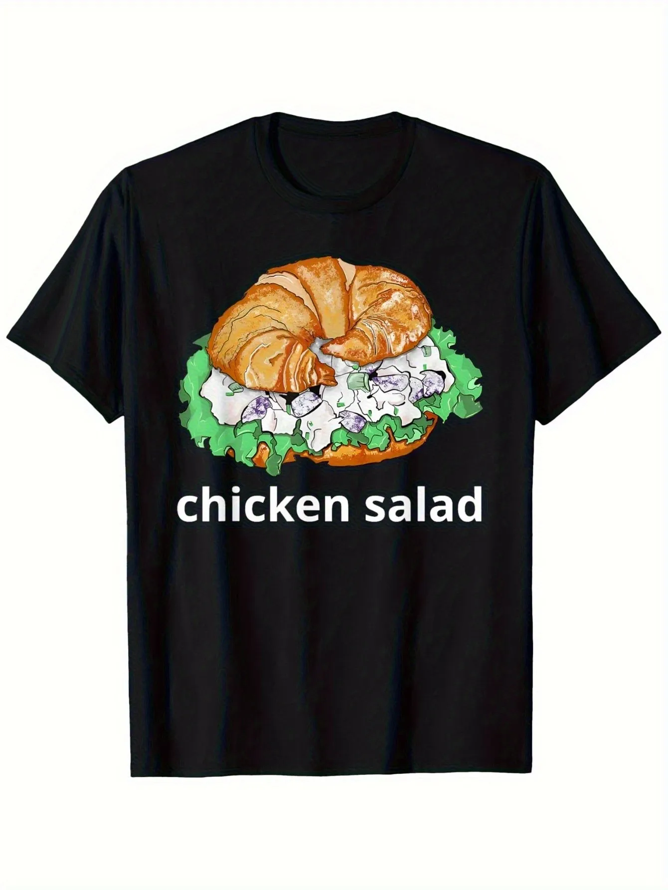 

Men's Funny Food Graphic T-Shirt, Black Croissant Chicken Salad Design, Casual Everyday Shirt Suitable for Breakfast Lovers, Soft and Comfortable Everyday T-Shirt Suitable for Brunch Outfits, Funny Kitchen Clothing Gift Suitable for Adults, Breakfast T-Sh