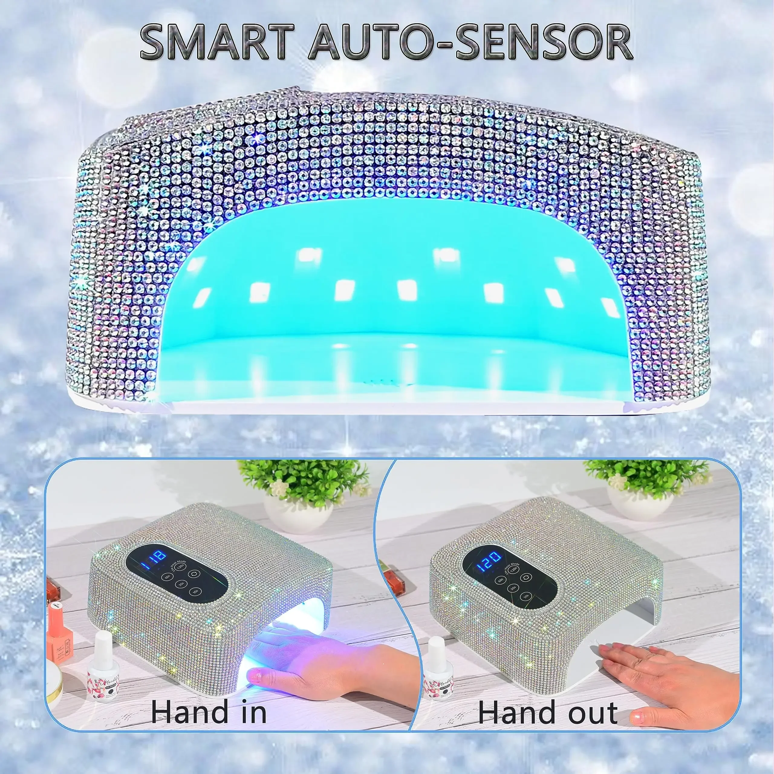 충전식 UV LED 네일 램프, 무선 네일 드라이어, 크리스탈 포함, 전문 UV 캐빈, 젤 네일 드라이어, 매니큐어 살롱 사용, 72W