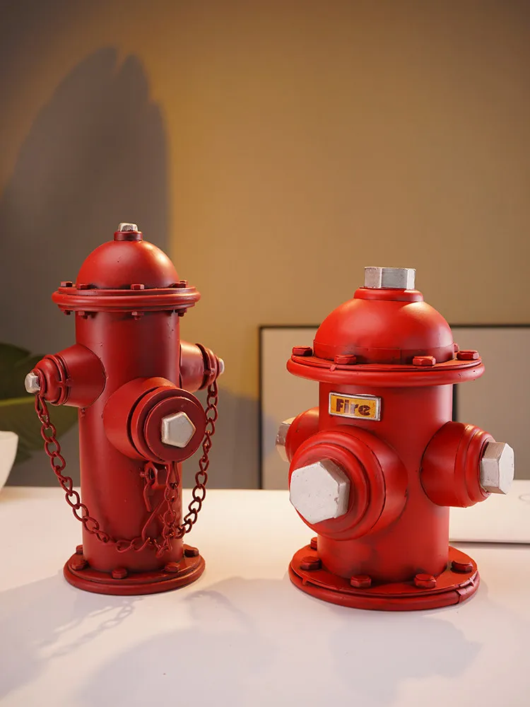 Industrial Metal Desktop Ornament Featuring Fire Hydrant and Extinguisher Silhouettes Handcrafted with Rustic Finish Ideal for O