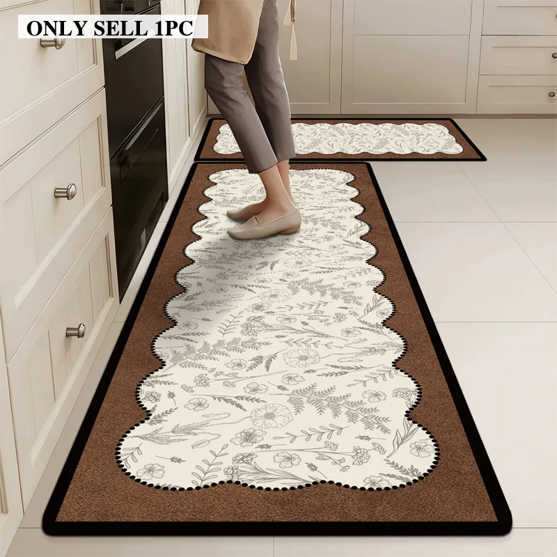Kitchen Floor Mat PVC Waterproof Leather Carpet Minimalist Floral Rug Oil-proof Non-slip Long Foot Mats Home Decor Rugs Alfombra