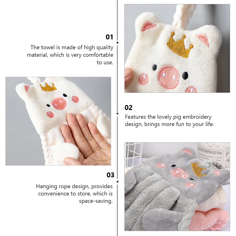 

4pcs Absorbent Hand Towels Pig Embroidery Wipe Towel Bathroom Kitchen Water Absorbent Household Towel Drying Towels Space-Saving
