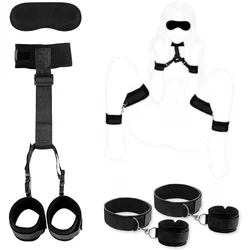 Sex Bondage Wrist Thigh Cuffs BDSM Set Sex Toys for Women Neck Restraints Adjustable Leg Handcuffs Collar Blindfold Bed SM Games