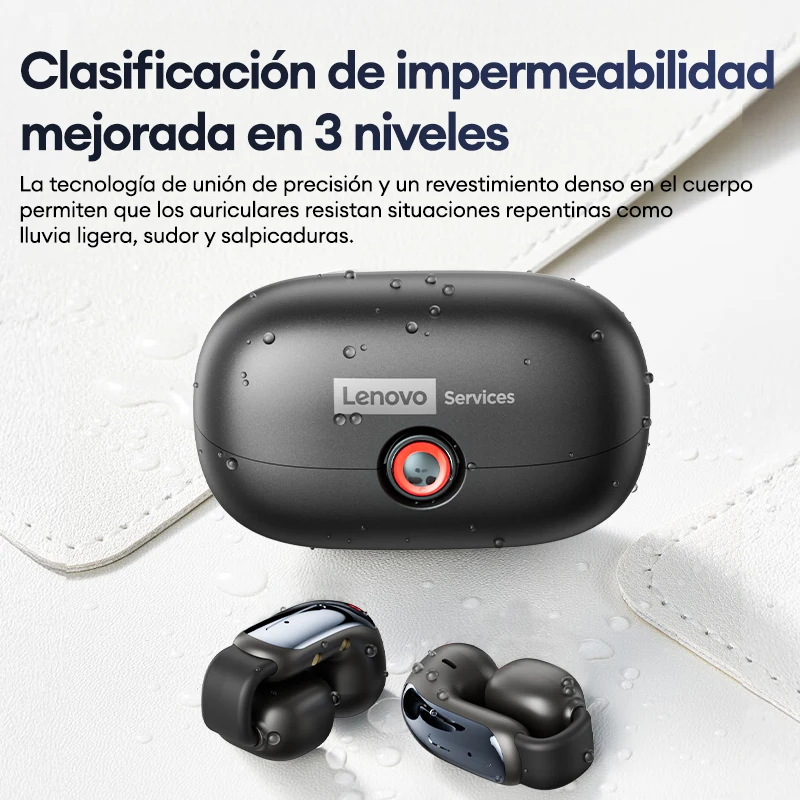 NUEVOS Auriculares Lenovo LES-108 de Conducción Ósea, Auriculares Inalámbricos con Clip para Oreja, Bluetooth 6.0, Auriculares Deportivos con Micrófono, Resistentes al Agua