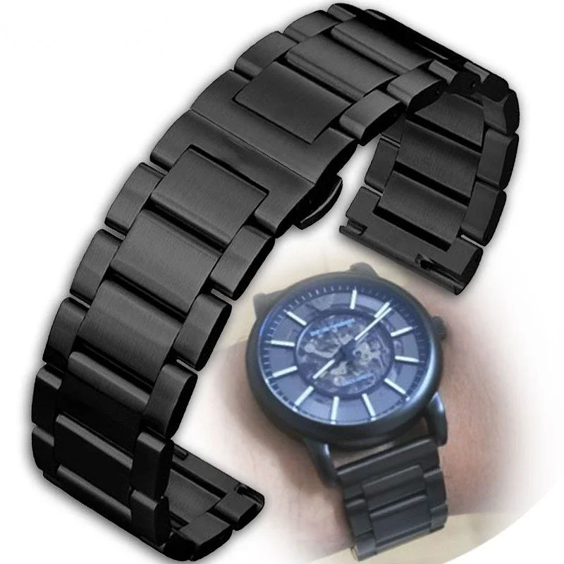 Stainless Steel Watch Strap for Armani Black Warrior Ar60008 1970 2447 Men\'s Comfortable Watch Band Accessories 18 20 22 24mm