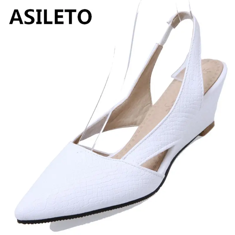 ASILETO Luxury Summer New Women Sandals Pointed Toe Wedges Back Strap Large Size 43 44 45 Slip On Fashion Dating Female Shoes