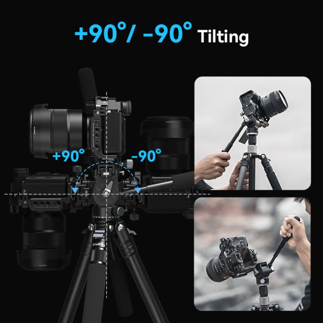 SmallRig Video Tripod Head Vertical/Horizontal Switch Shooting Tripod Head Load Up To 5kg With Removable Telescopic Handle -4104