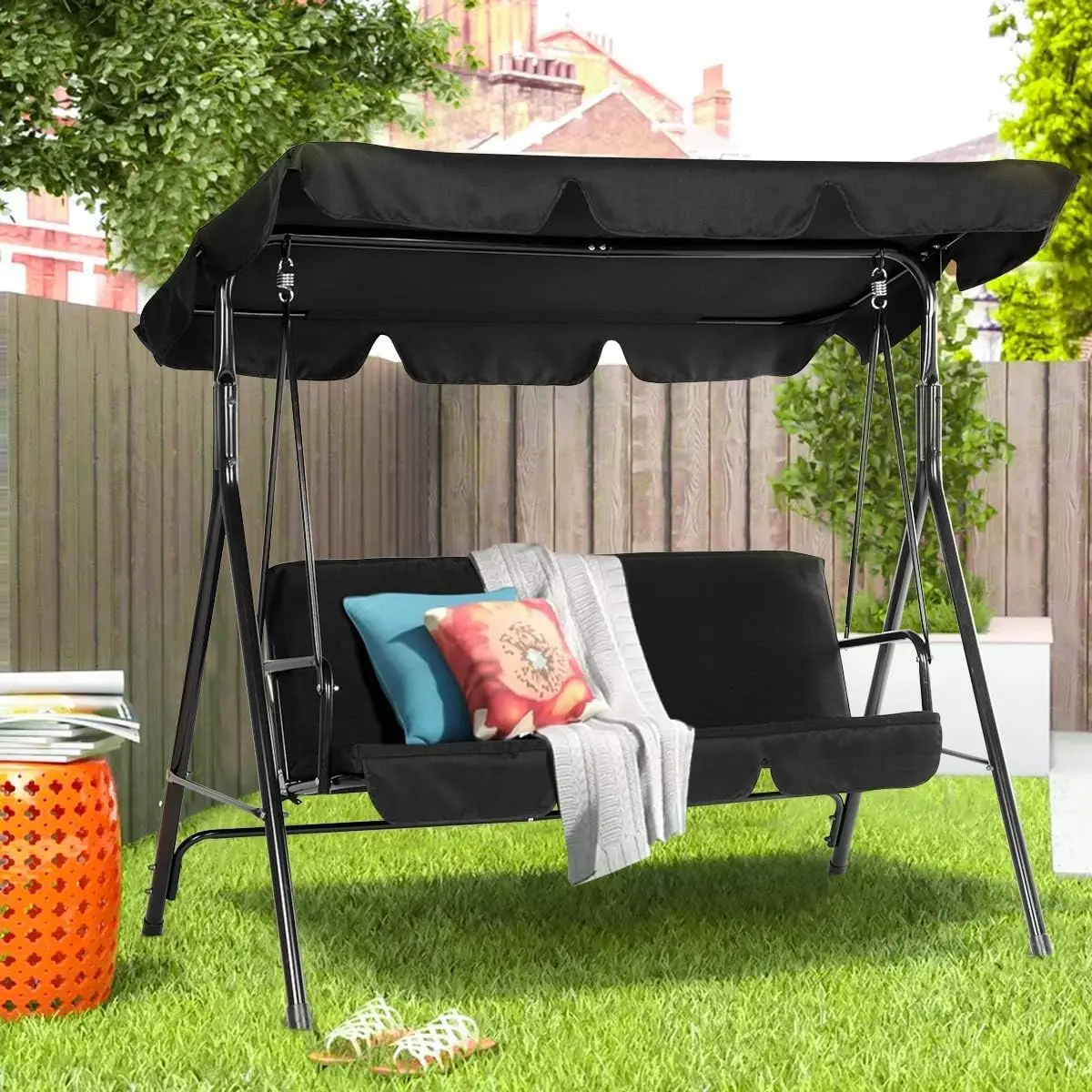 

Outdoor Patio Swing Chair for Adults, 3-Seat Porch Swings with Adjustable Canopy, Outside Swing Bench with, Customized