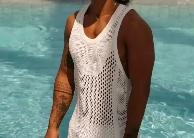 

Summer Sleeveless Hollow Vest Men's Casual Breathable Casual Short-sleeved Fitness T-shirt