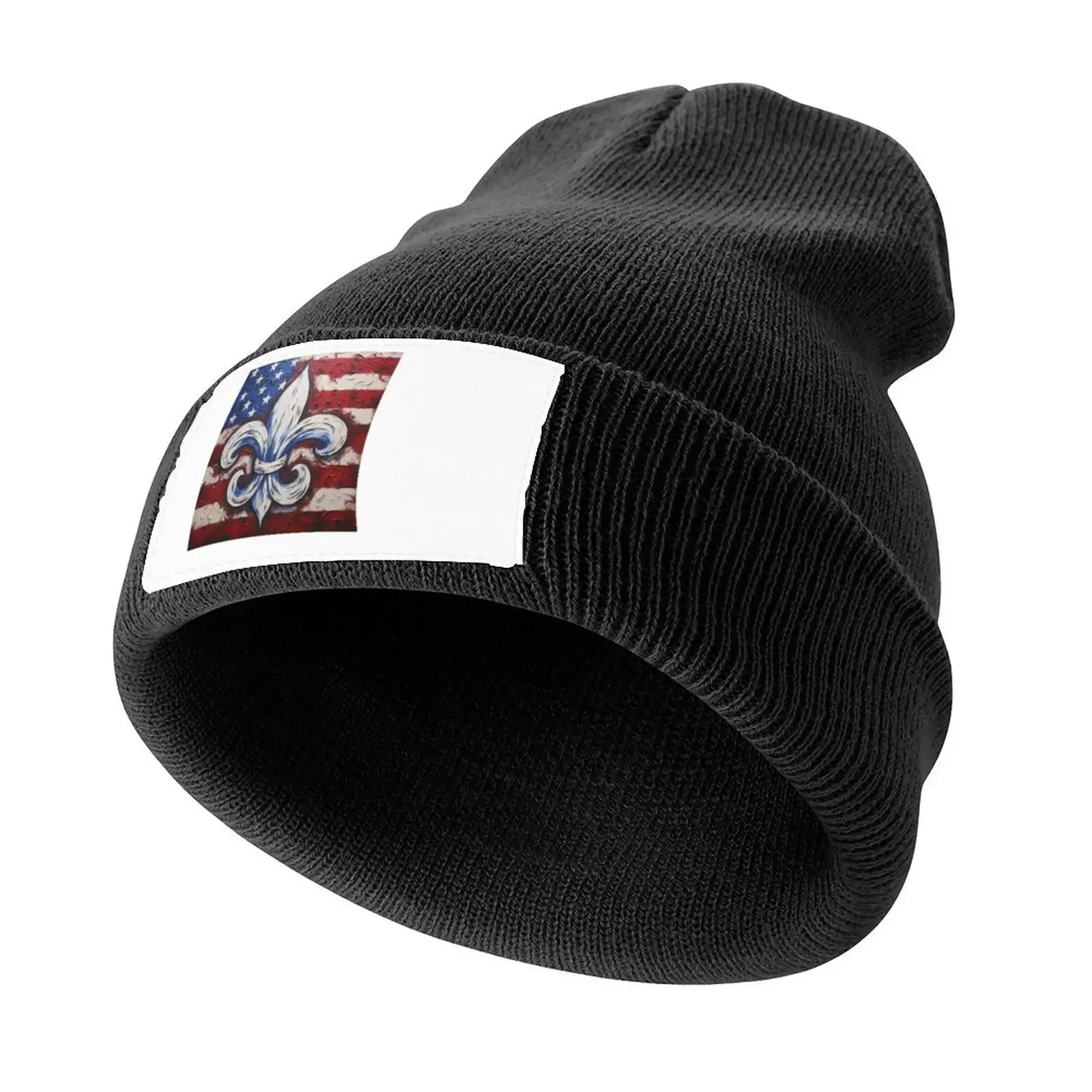 fluer de lis patriotic painting Knitted Cap Horse Hat Vintage black Hats Woman Men's