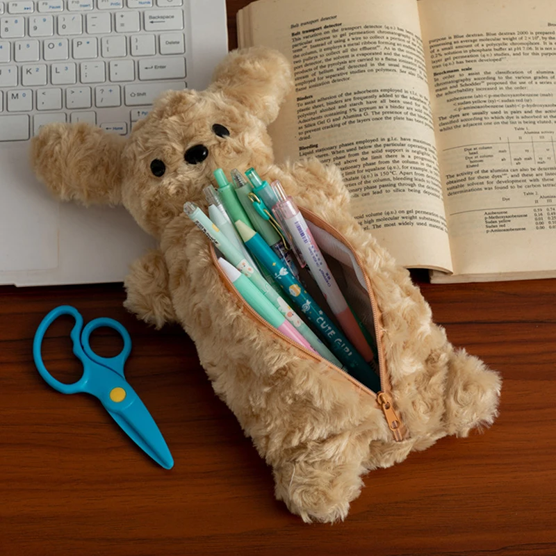 **1PC Puppy Pencil Pouch Cute Soft Plush School Stationery Large Capacity Pencil Pouch Student Stationery