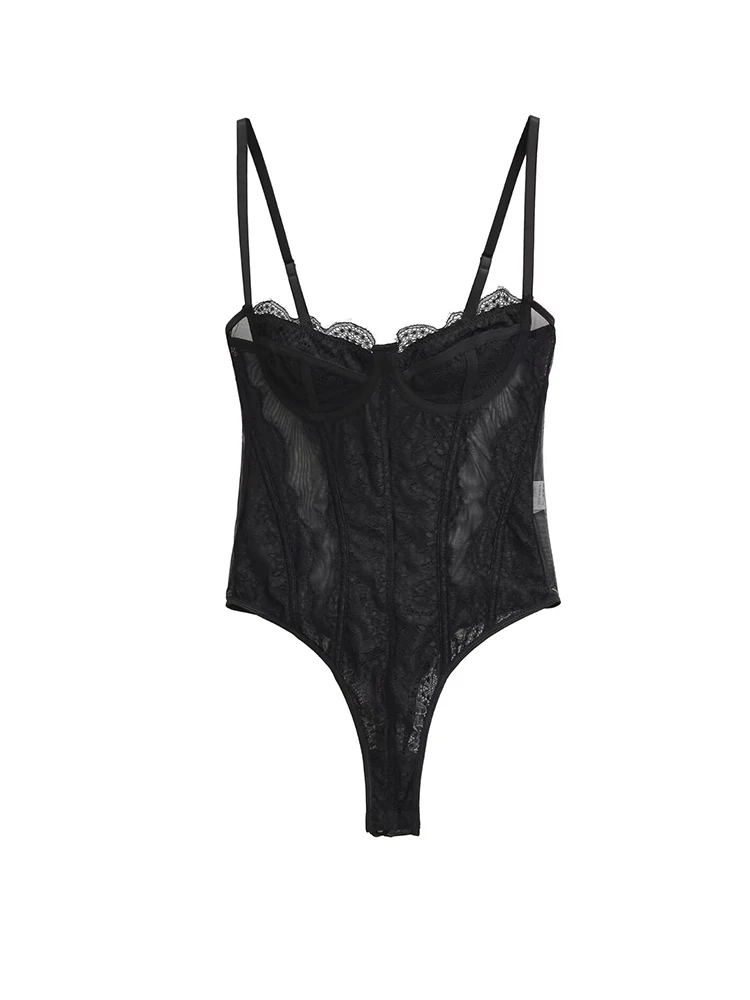 

Women's Black Lace Underwire Camisole Bodysuit Summer Sexy Sheer Slim Top Jumpsuits