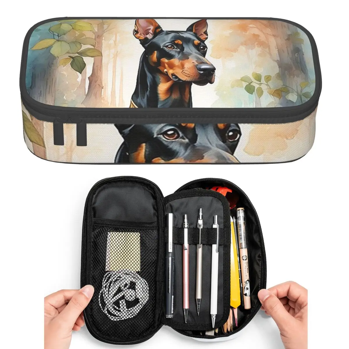 

Пеналы для школьников с изображением собаки породы доберман-пинчер, окружающего цветы, вместительные пеналы-косметички для ручек и карандашей, органайзеры для канцелярии