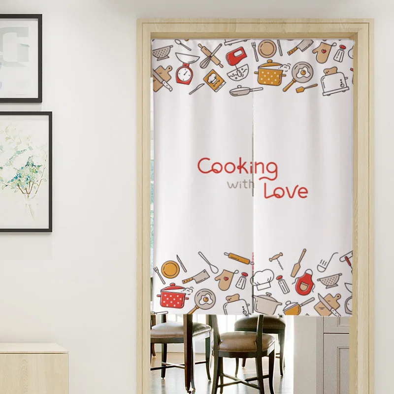 

Kitchen Tools Cartoon Door Curtain for Bedroom Dining Room Decoration Restaurant Partition Curtain Entrance Hanging Half-Curtain