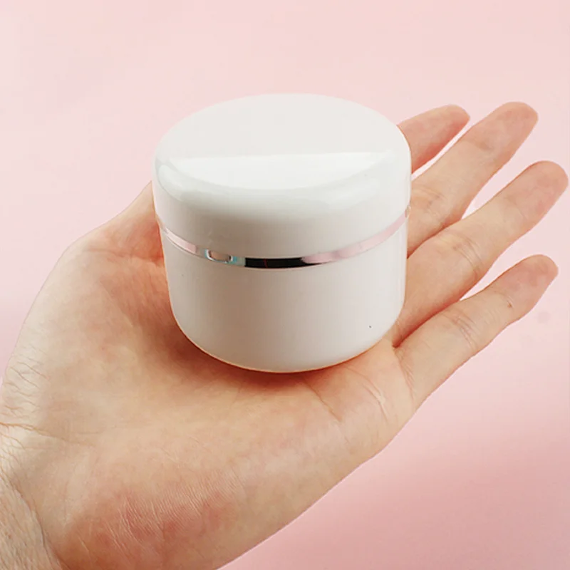 20 Stück weiße Plastik-Cremetiegel mit Inneneinsätzen und Deckel, leere nachfüllbare Behälter für Kosmetik, Gesichtslotion, Salben und Lippenbalsam. – Detail 1