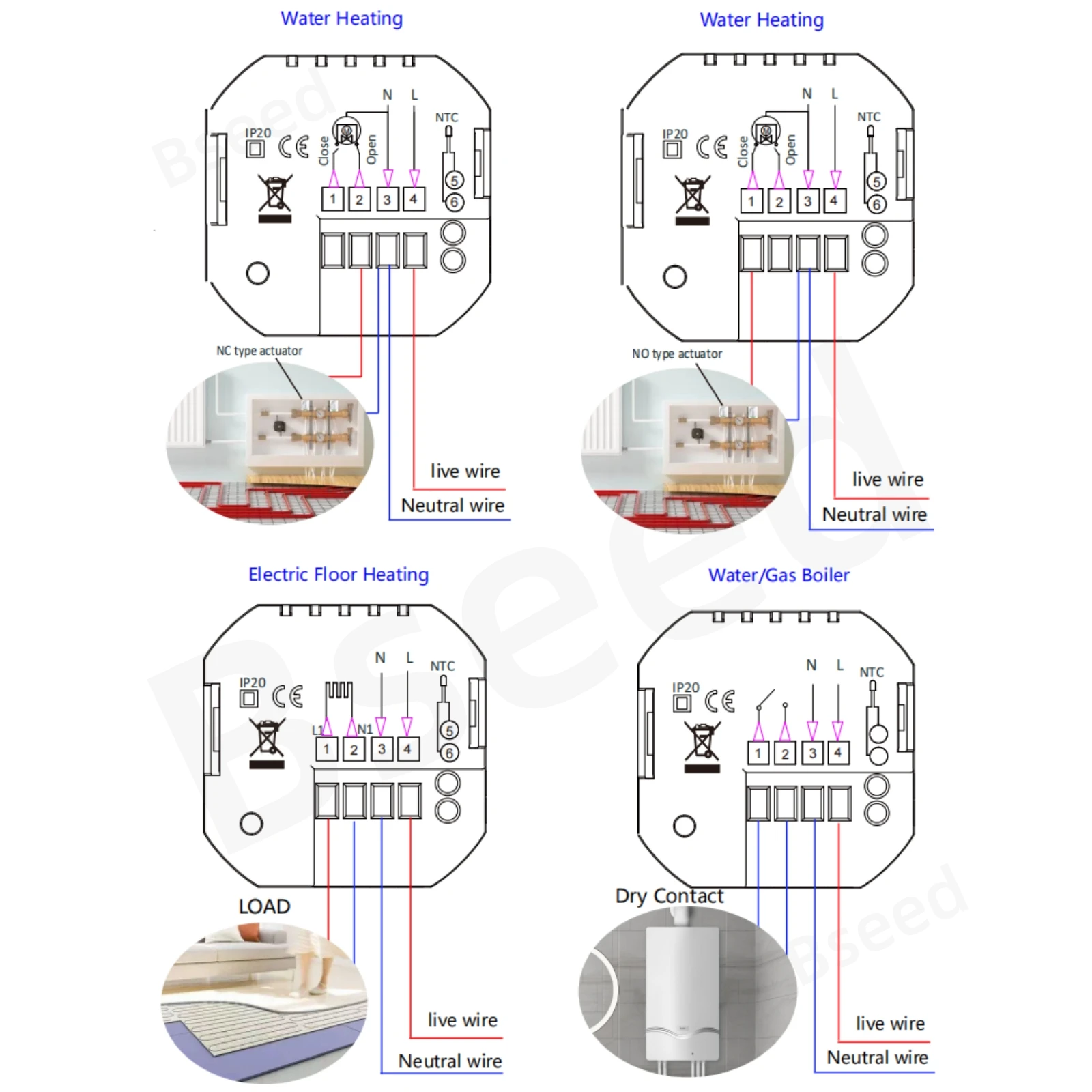 BSEED LED Touch Screen Electric Floor Heating Water Boiler Room Thermostat Module Part Wifi Alexa Temperature Controller APP