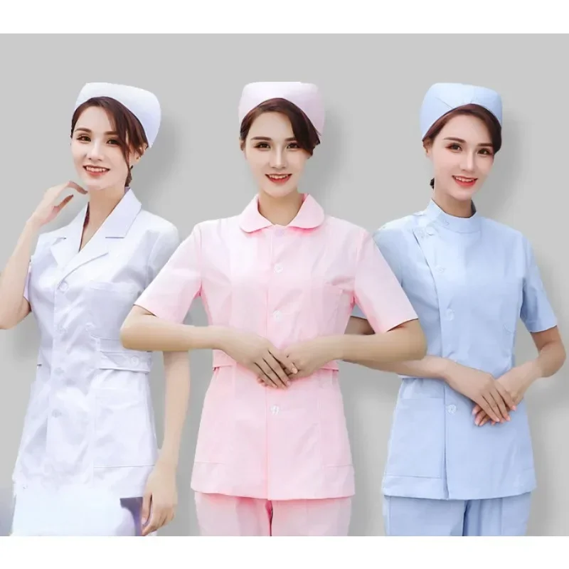 

White Short Sleeve Scrubs Uniforms Women Pet Grooming Clinic Nursing Clothes Workwear Nurse Scrub Work Pink Medical Uniform