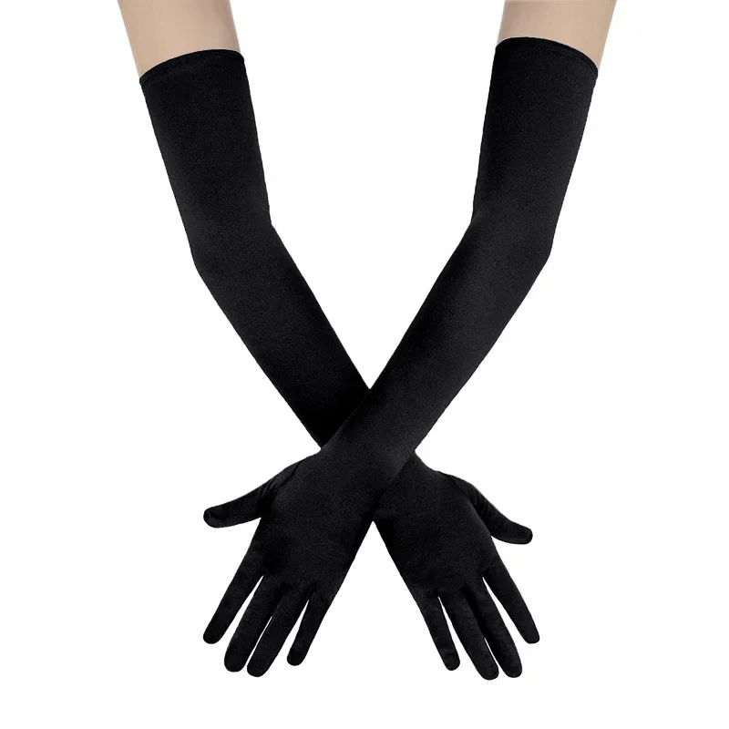 

White Black Long Opera Party Full Finger 1920s Satin Gloves Women Fancy Wedding Bridal Gloves