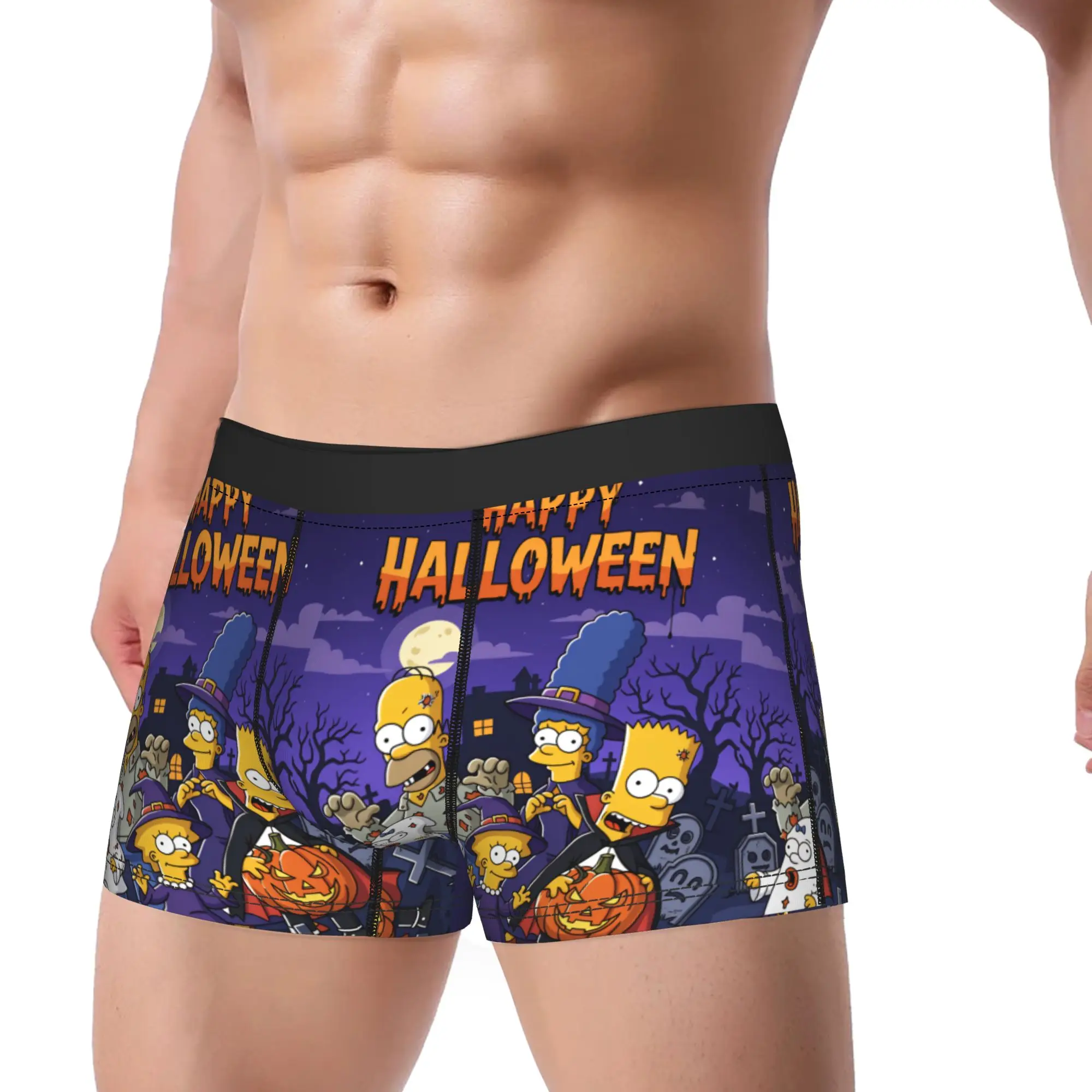 S-Simpsons Zombie Happy Halloween Underwear  Custom DIY Boxershorts Hot Sale Man Panties Elastic Boxer Brief Birthday Present
