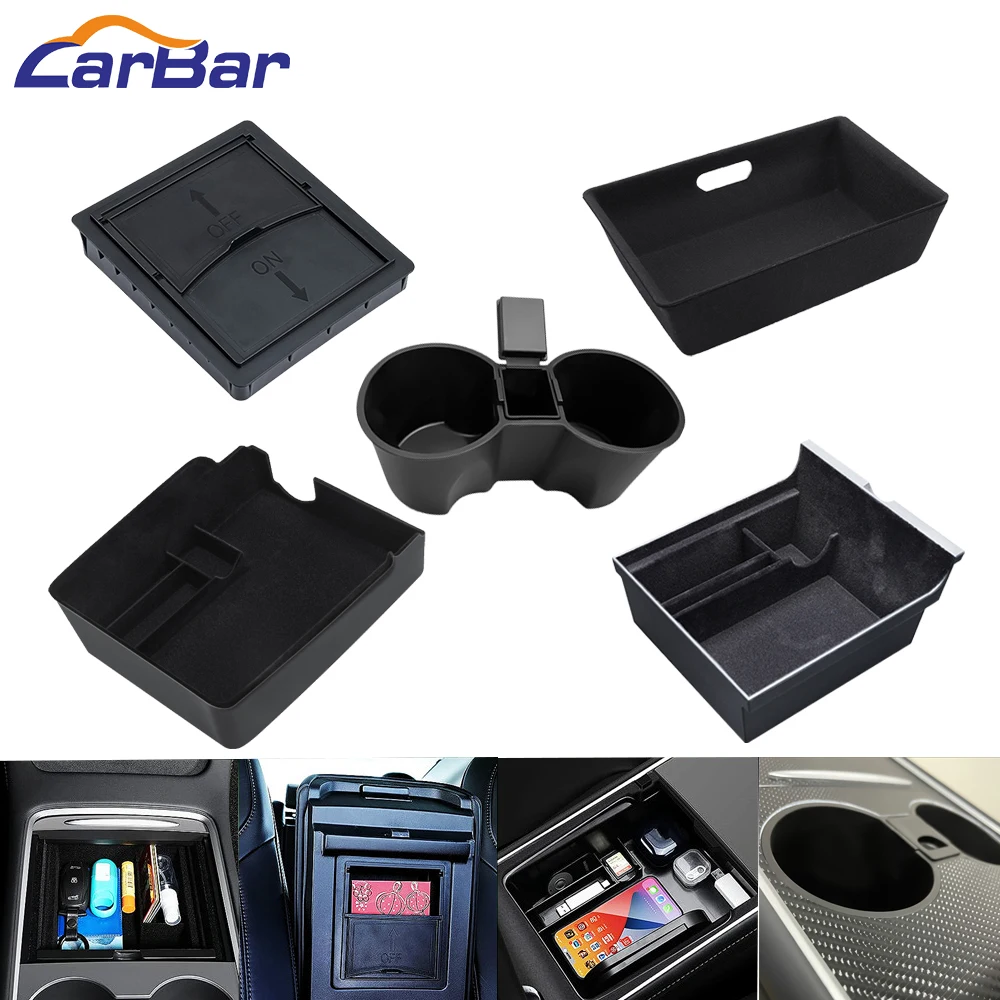 

Carbar For Tesla Model Y 3 Armrest Box Storage Center Console Organizer Tray Interior Accessories Hidden Cubby Drawer Under Seat