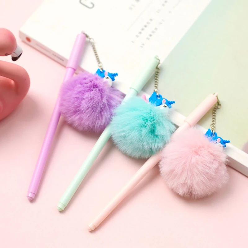 24PCS  Korean creative cute hair ball pendant Rollerball pen carbon black 0.5mm fountain pen student stationery