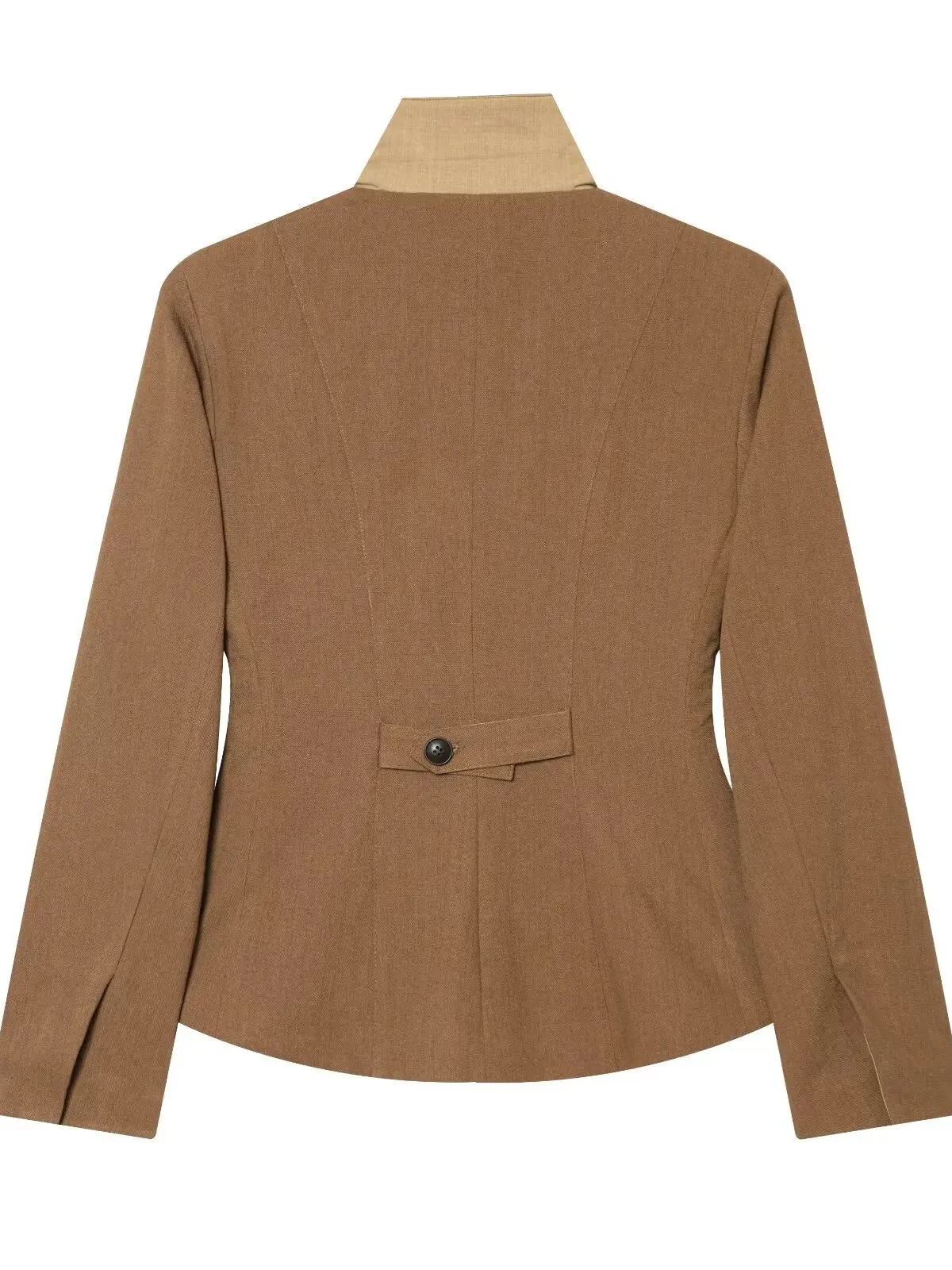 Women's Slim Fit High Collar Mixed Fiber Short Jacket Button Waist Cinching Small Suiting European Style Long Sleeve Coat