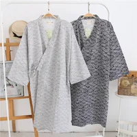 2026 New Men's 100% Cotton Gauze Cotton Robe Loose Thin Yukata Japanese Kimono Pajamas Men's Hooded Robe V-Neck Pajamas Bathrobe