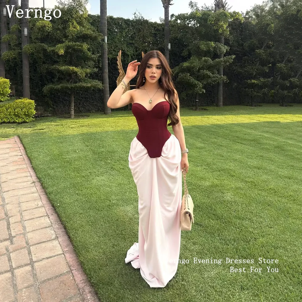 Verngo Burgundy Crepe Evening Dress Sweetheart Pleated Sequined Prom Gowns Elegant Maxi Scarf Party Dresses Customized