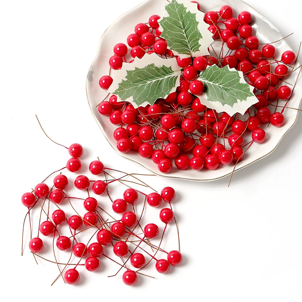 1.2cm Artificial Flowers Berry Christmas Ornaments for Home Decor Xmas Tree New Year Party Decoration DIY Cake Gift Accessories