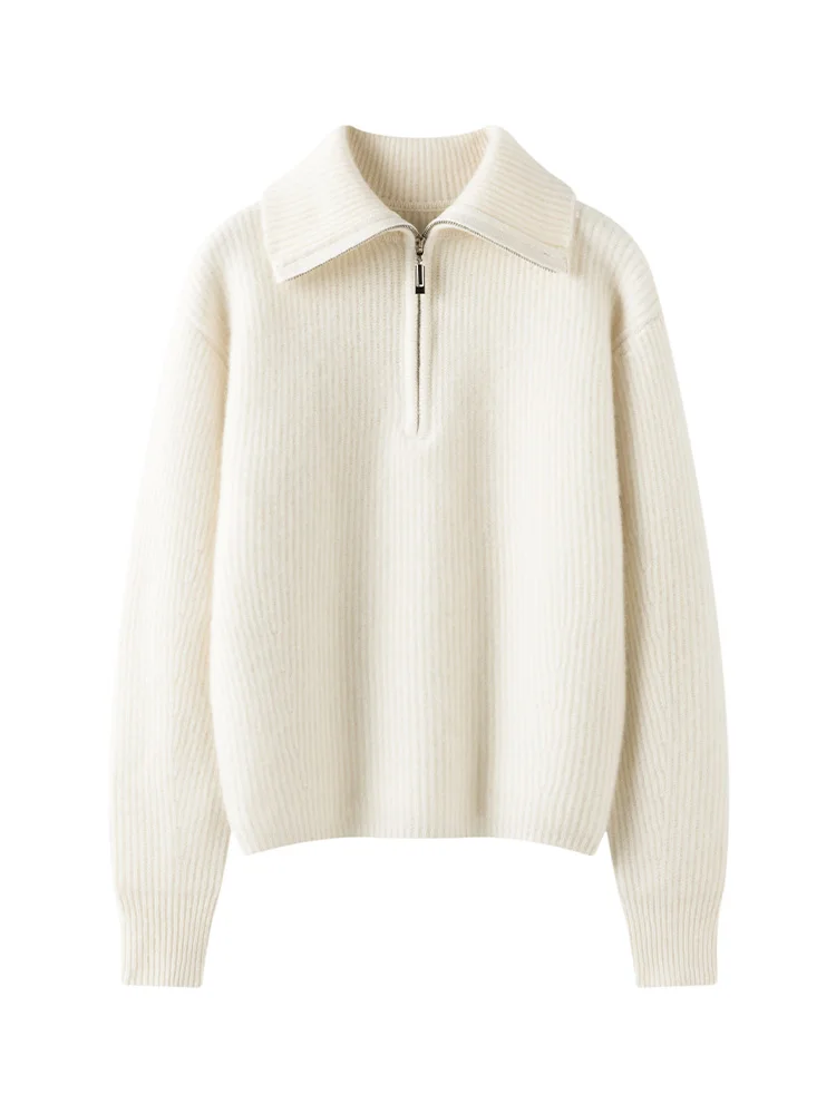 TLOML Autunno Inverno Donna 100% Maglione di Cachemire Spessa Mezza Cerniera Gira Imbottiture Collare Pullover di Alta Qualità Casual Cashmere Magliette E Camicette